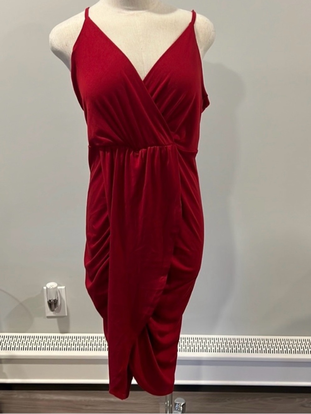 Red Spaghetti-Strap Wrap Dress - Women